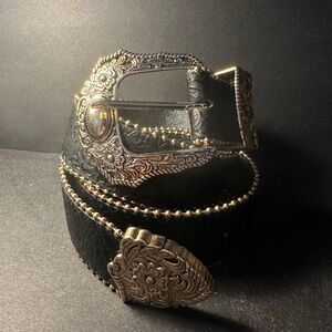Y2K Western Floral Gold and Black Belt